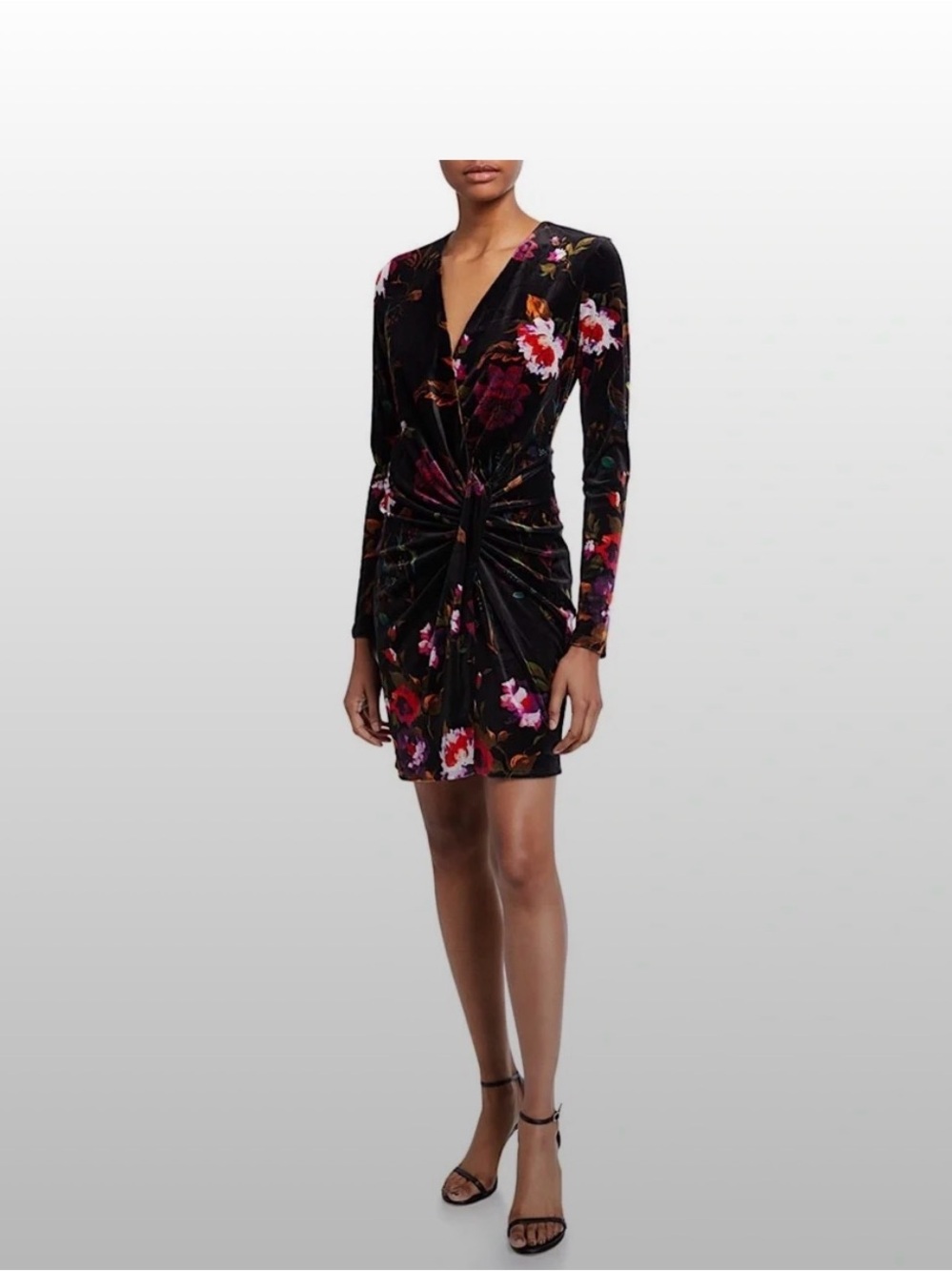 Black Halo Black Velvet Floral Albina Mini Dress